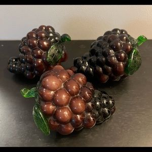 VINTAGE GLASS MURANO STYLE PURPLE GRAPES BUNCH Set Of 3